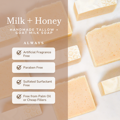 Milk + Honey Fragrance Free Handmade Tallow and Goat Milk Soap Bar