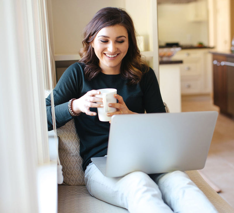 Girl Smiling Coffee Laptop