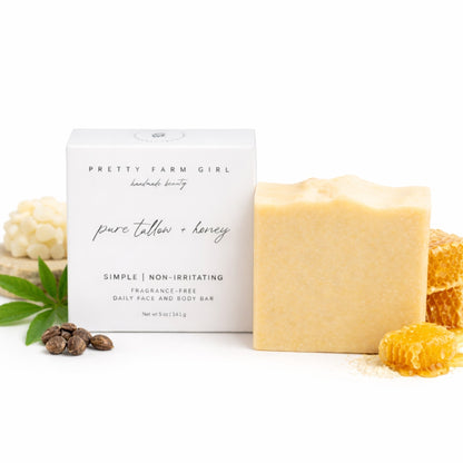 Pure Tallow + Honey Fragrance Free Handmade Tallow and Goat Milk Soap Bar