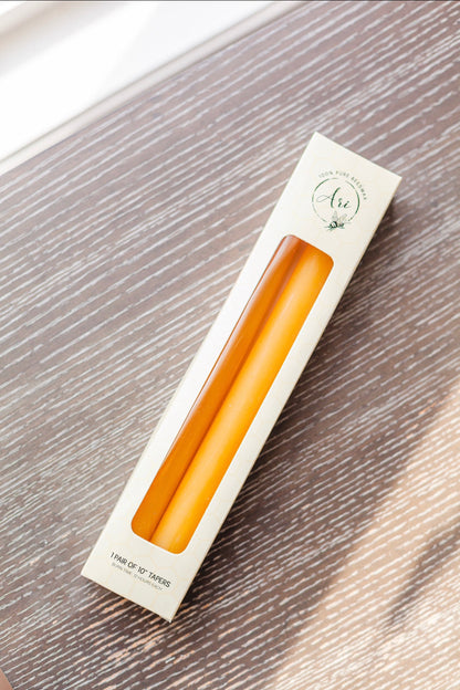 100% Pure Beeswax Taper Candles Set of 2- 10” Tapers