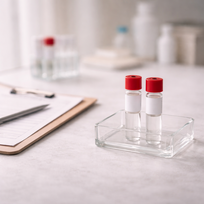 vials with serum in medical office